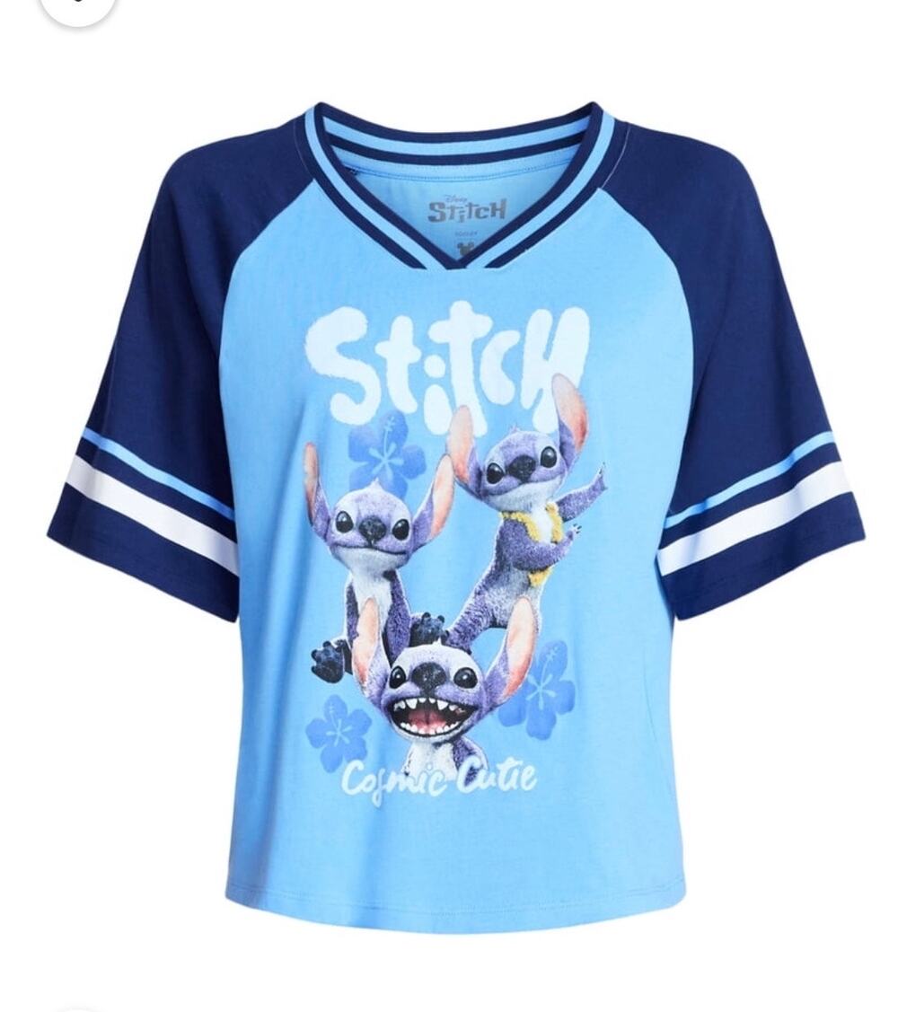 Disney Stitch blue sports baseball jersey style cotton tee shirt sz XL